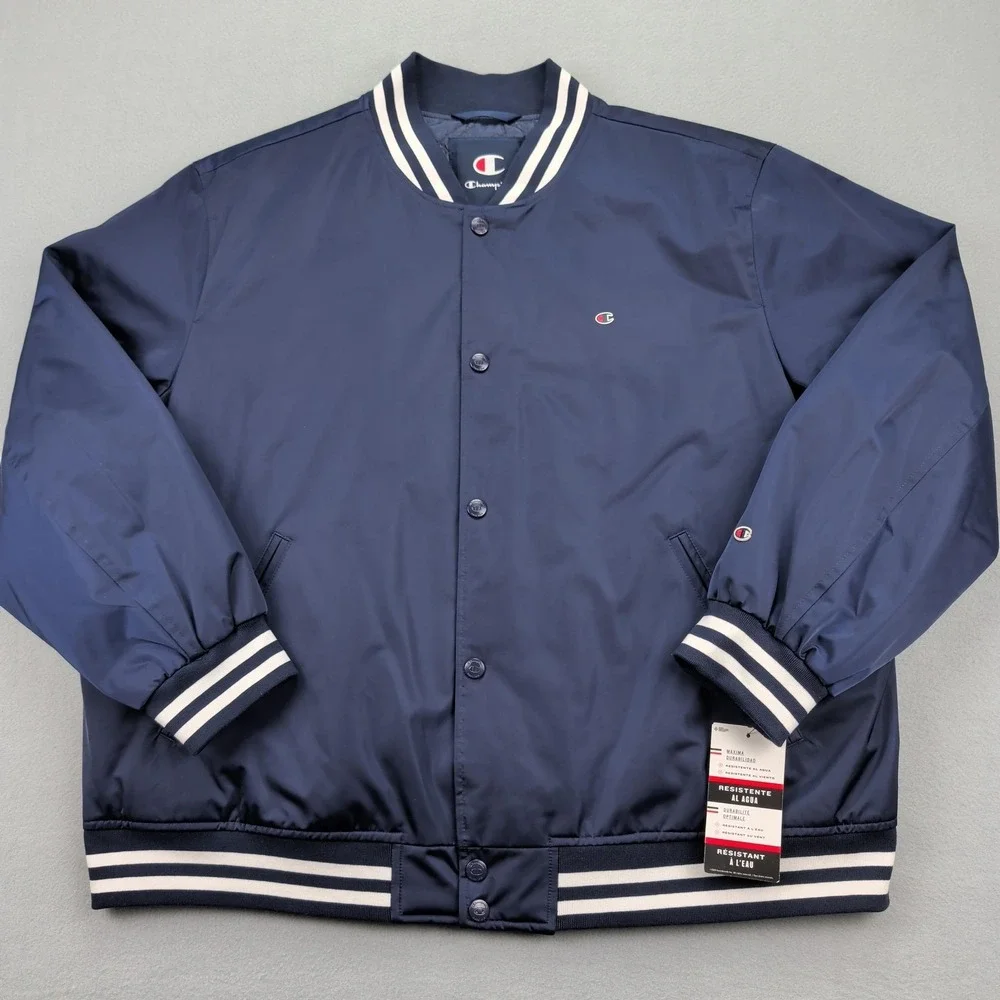 Champion Jacket Mens 2XL Navy‎ Varsity Water Resistant Quilted Lined Bomber